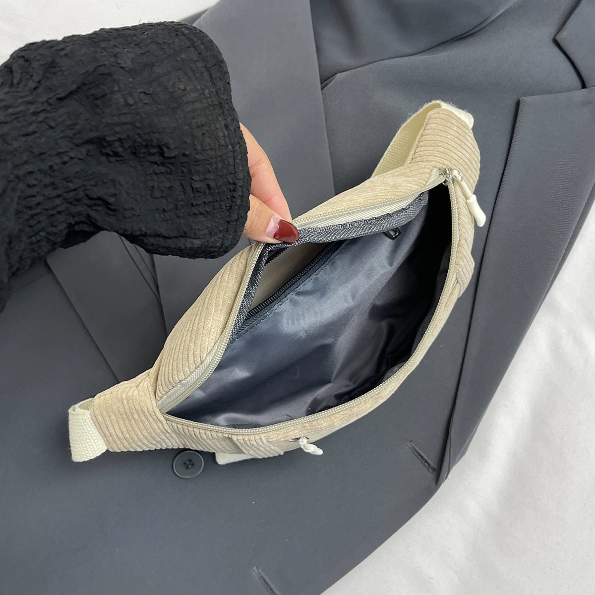 Sac Banane Velours Cotelé Femme