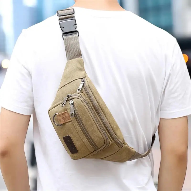 Pochette Banane Homme en Denim Kaki