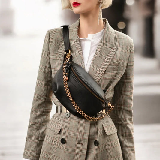 Sac Banane Femme Luxe Noir en Vrai Cuir